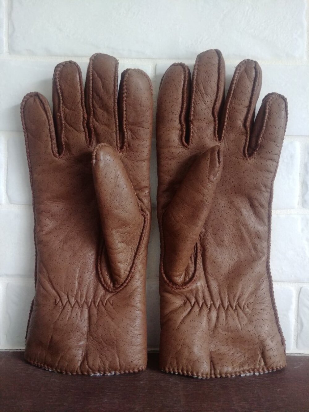 Women's brown soft vegan leather fleece lined gloves Large